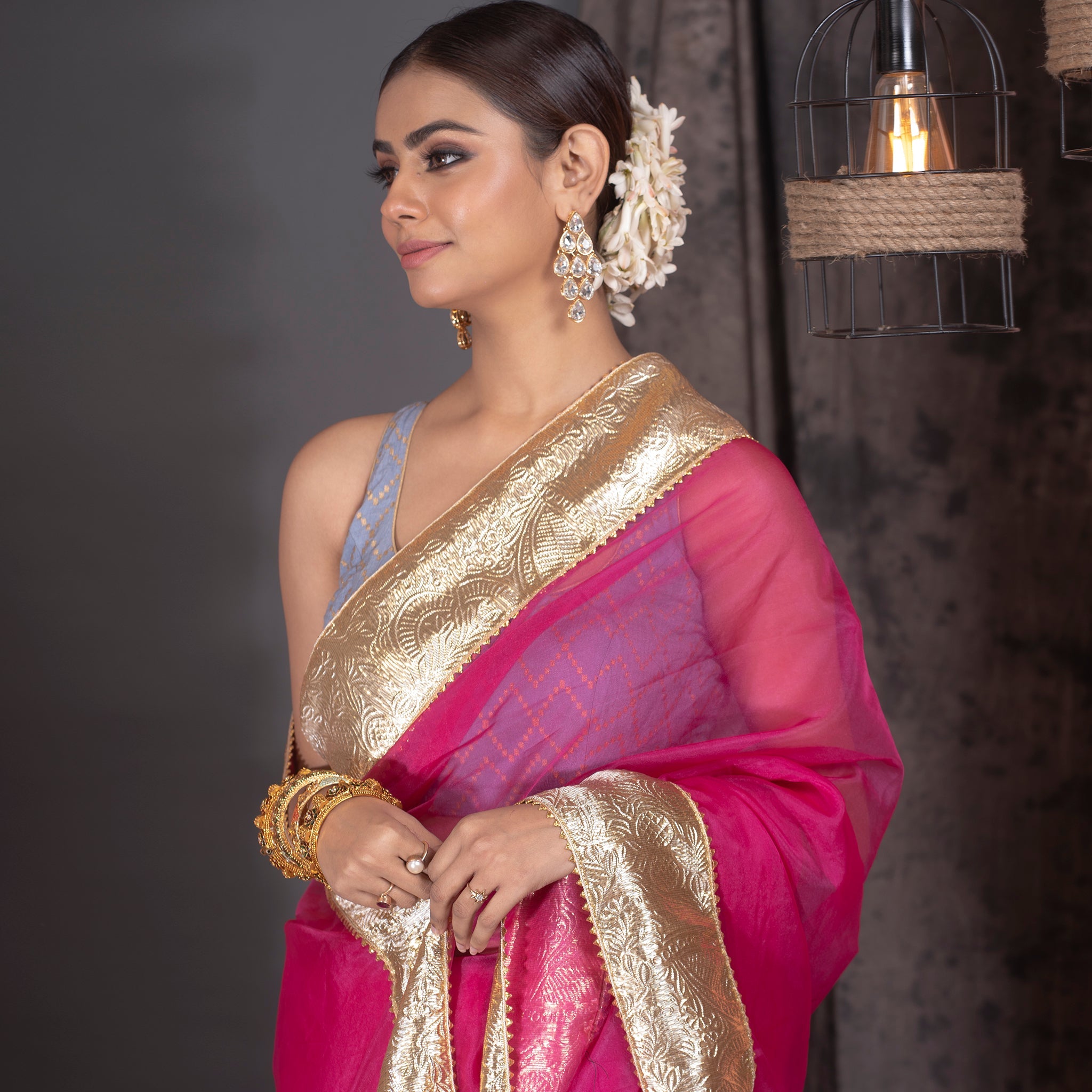 Blue and Light Pink Saree – Stylemantra