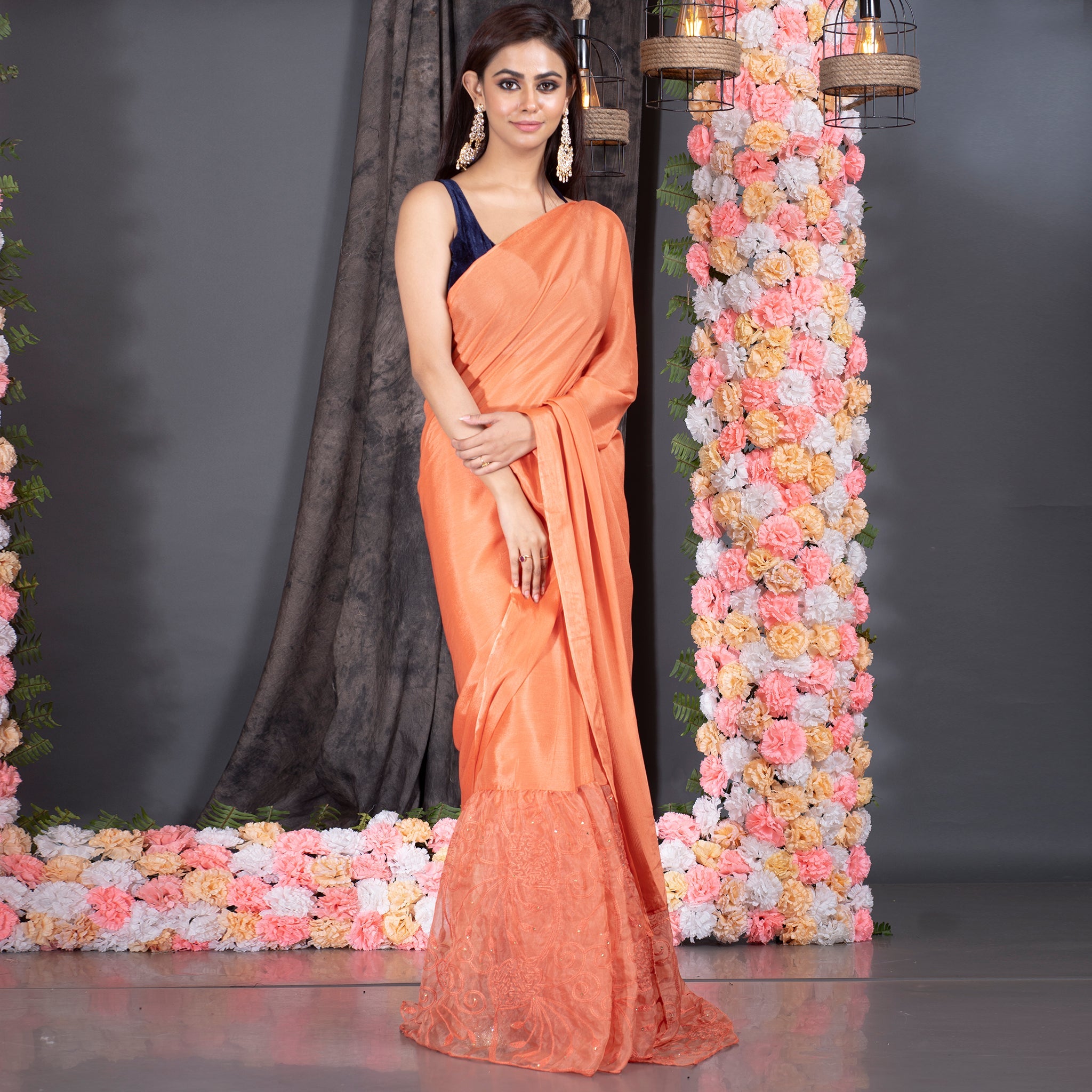 Orange Chiffon Saree With Blouse 268595